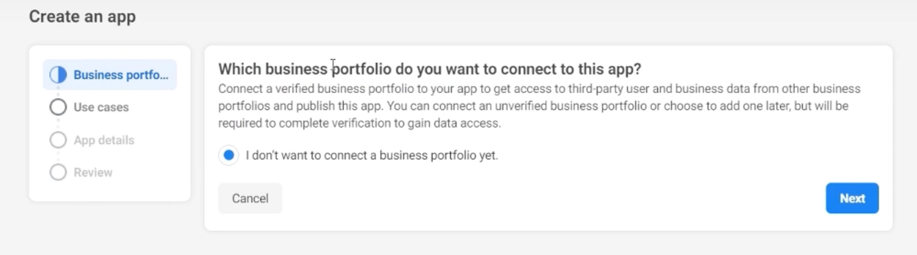 Step 2: Skip Business Portfolio (Optional)